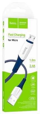 Кабель HOCO X70 Ferry charging data cable for Micro - Blue