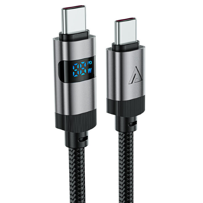 Кабель ACEFAST C15-03 USB-C to USB-C zinc alloy digital display braided charging data cable - Black купить оптом купить оптом
