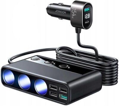 Разветвитель прикуривателя JOYROOM JR-CL06 154W Car cigarette lighter adapter with 3 Sockets+6 ports (PD+QC3.0+USB*4)