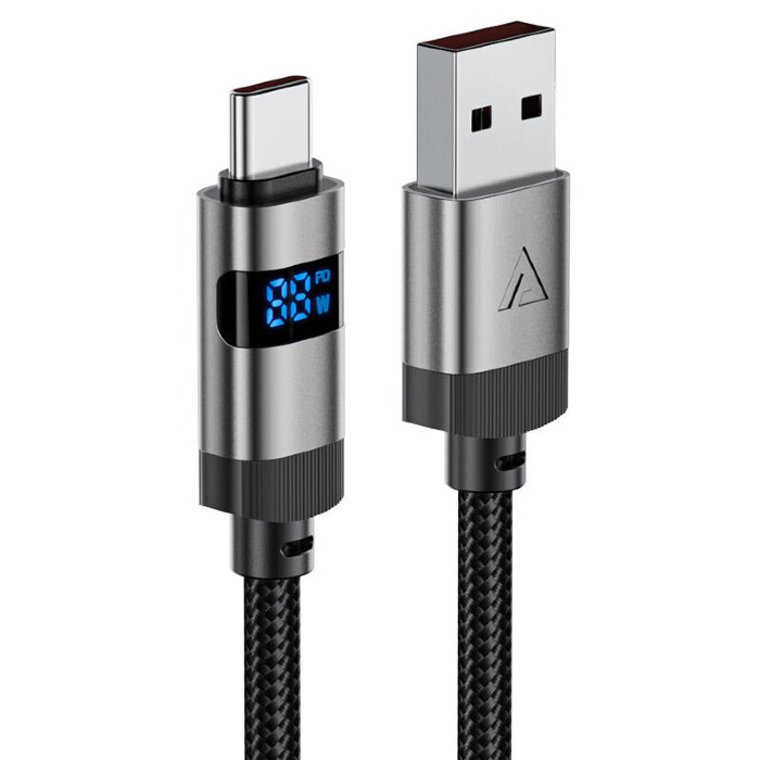 Кабель ACEFAST C15-04 USB-A to USB-C zinc alloy digital display braided charging data cable - Black купить оптом купить оптом