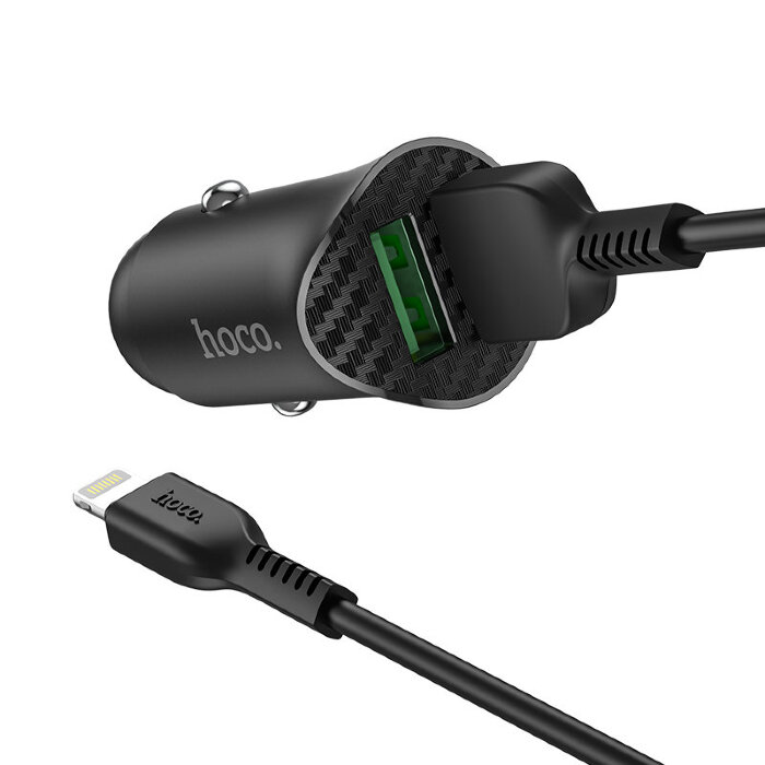 Автомобильное зарядное устройство hoco Z39 Farsighted dual port QC3.0 Car charger set (Lightning) - Black купить оптом купить оптом