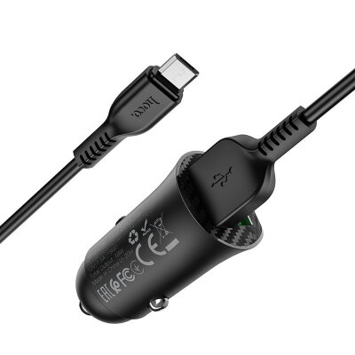 Автомобильное зарядное устройство hoco Z39 Farsighted dual port QC3.0 Car charger set (Micro) - Black