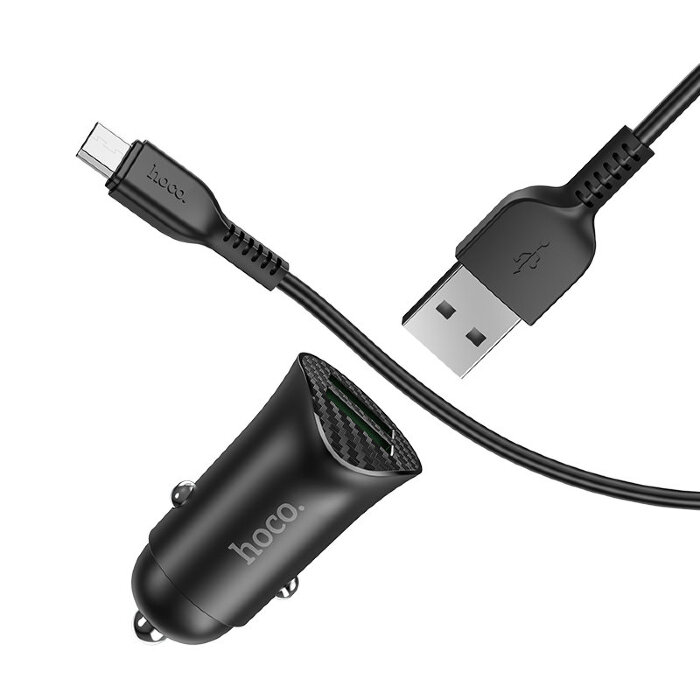 Автомобильное зарядное устройство hoco Z39 Farsighted dual port QC3.0 Car charger set (Micro) - Black купить оптом купить оптом