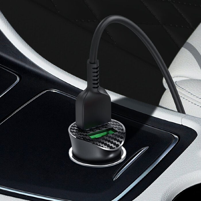 Автомобильное зарядное устройство hoco Z39 Farsighted dual port QC3.0 Car charger set (Micro) - Black купить оптом купить оптом