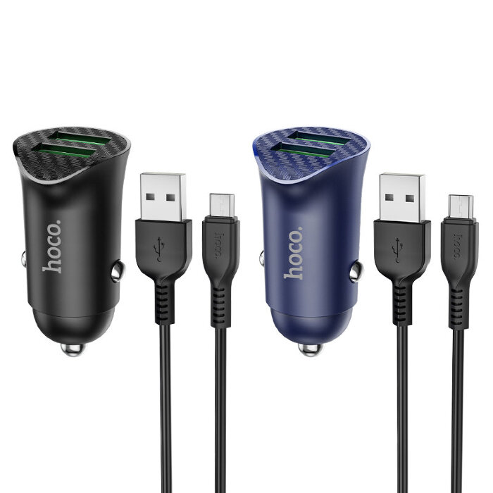 Автомобильное зарядное устройство hoco Z39 Farsighted dual port QC3.0 Car charger set (Micro) - Black купить оптом купить оптом