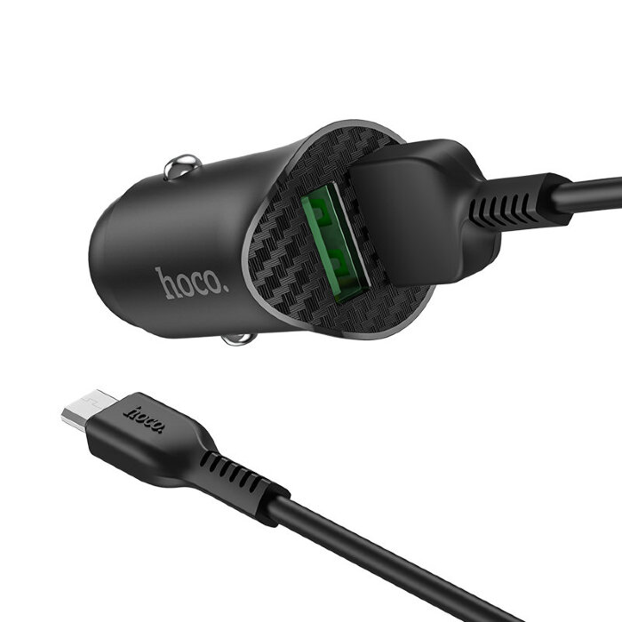 Автомобильное зарядное устройство hoco Z39 Farsighted dual port QC3.0 Car charger set (Micro) - Black купить оптом купить оптом