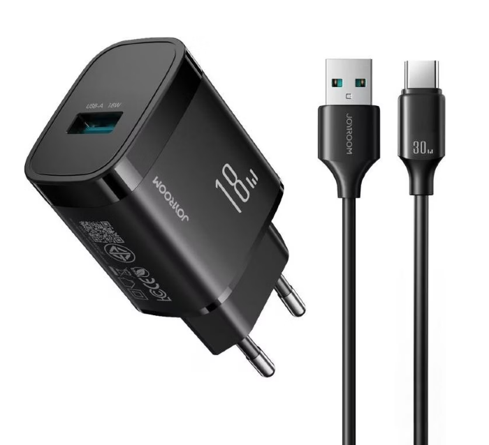 Сетевое зарядное устройство JoyROOM JR-TF4 18W Charger EU +A9 A to L 3A 1m-Black купить оптом купить оптом