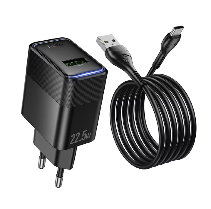 Сетевое зарядное устройство HOCO CS111A Lounge single-port 22.5W multi-protocol charger set(Type-C)(EU) - Black купить оптом купить оптом