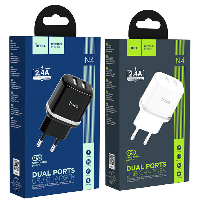 Сетевой адаптер hoco N4 Aspiring dual port charger (EU) - White купить оптом купить оптом