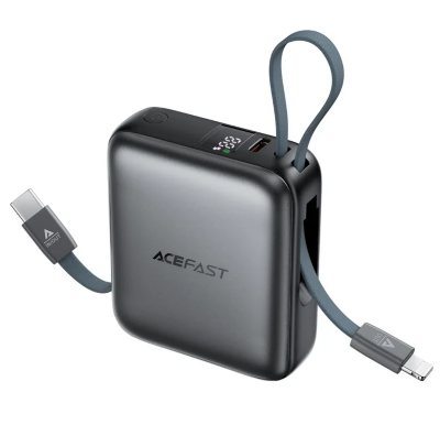 Внешний Аккумулятор ACEFAST M23 22.5W Power bank built-in dual cables (10000mAh) Metal gray