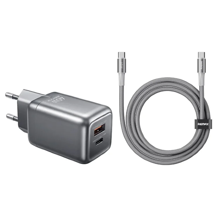 Сетевое зарядное устройство Remax Windspeed Series 45W GaN Travel charger +C-C data cable set (CA-25)(AC45W) EU - Tarnish купить оптом купить оптом