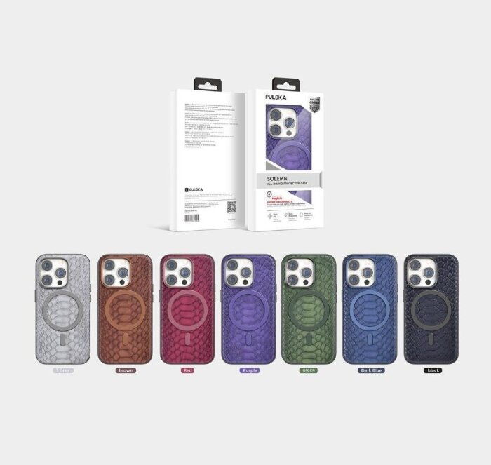 Чехол PULOKA Cover PN-M05 Crocodile Design Magsafe IPh 15 Pro Titanium Gray купить оптом купить оптом