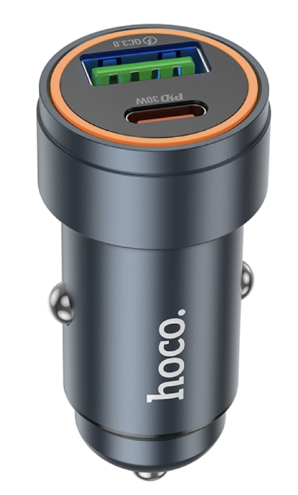 Авто ЗУ  HOCO Z57A Glorious PD30W+QC3.0 car charger - Metal Gray купить оптом купить оптом
