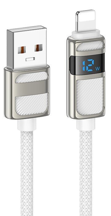 Кабель HOCO U137 Line charging data cable with display for IP - White купить оптом купить оптом
