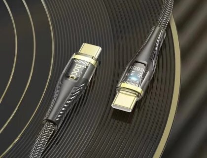 Кабель Hoco U121 gold standard transparent discovery edition 60W charging data cable Type-c to Type-c - Black купить оптом купить оптом