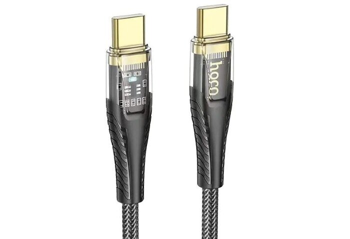 Кабель Hoco U121 gold standard transparent discovery edition 60W charging data cable Type-c to Type-c - Black купить оптом купить оптом