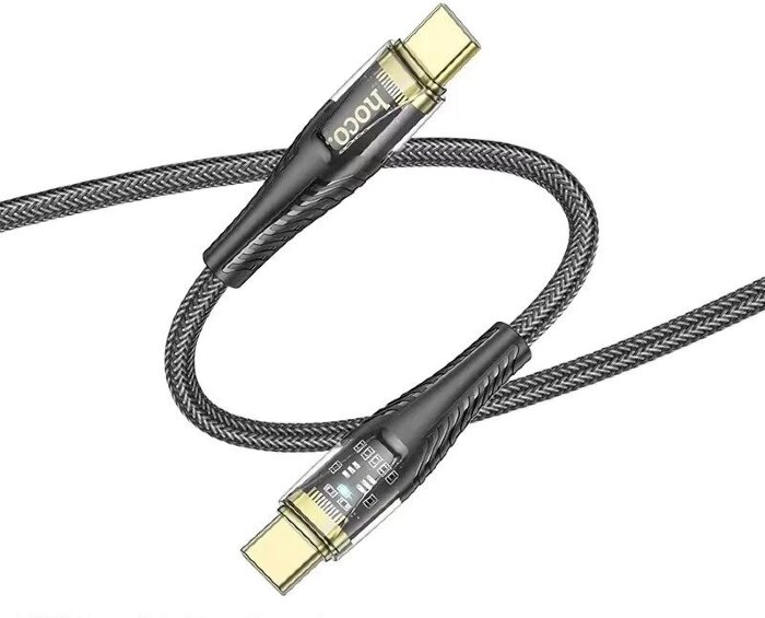 Кабель Hoco U121 gold standard transparent discovery edition 60W charging data cable Type-c to Type-c - Black купить оптом купить оптом