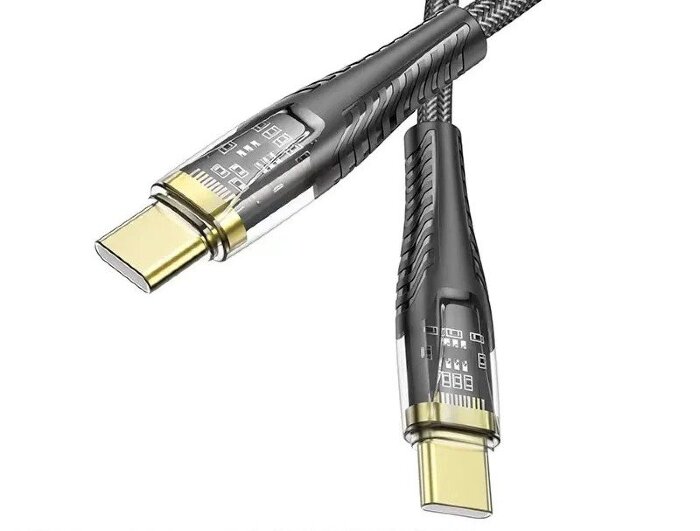 Кабель Hoco U121 gold standard transparent discovery edition 60W charging data cable Type-c to Type-c - Black купить оптом купить оптом