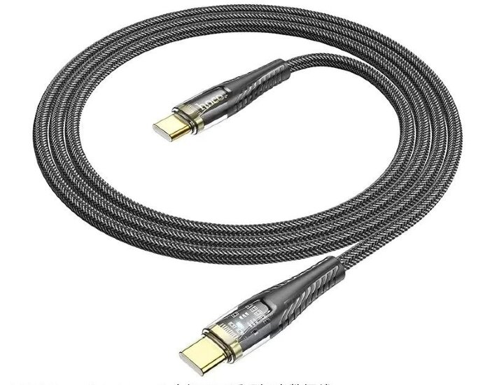 Кабель Hoco U121 gold standard transparent discovery edition 60W charging data cable Type-c to Type-c - Black купить оптом купить оптом