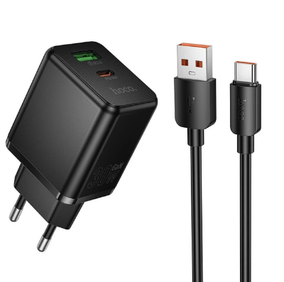 Сетевое зарядное устройство HOCO C157A Smart PD30W+QC3.0 multi-protocol charger set(Type-C)(EU) - Black