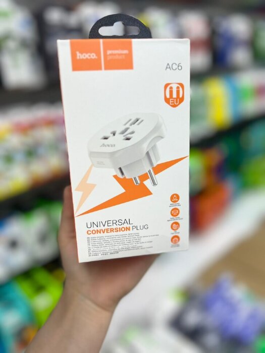 Переходник Hoco AC6 Unimpeded universal conversion plug (EU) White купить оптом купить оптом