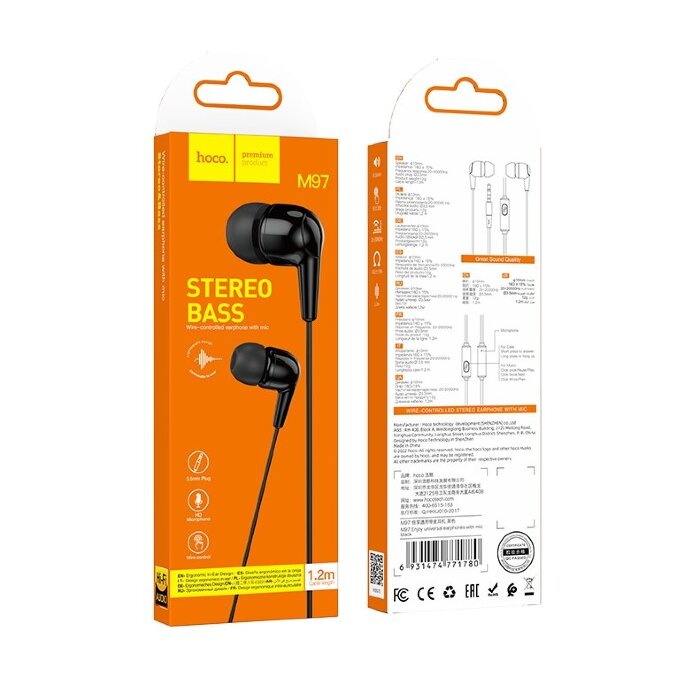 Наушники Hoco M97 Enjoy universal earphones with mic - Black купить оптом купить оптом