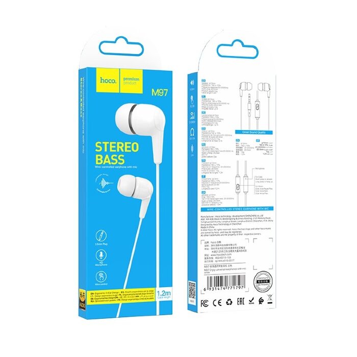 Наушники Hoco M97 Enjoy universal earphones with mic - White купить оптом купить оптом