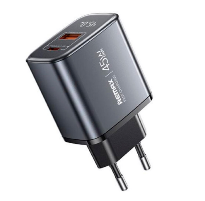 Сетевое зарядное устройство Remax GaN Digital fast charger (U2-AC45W) EU - Silver купить оптом купить оптом