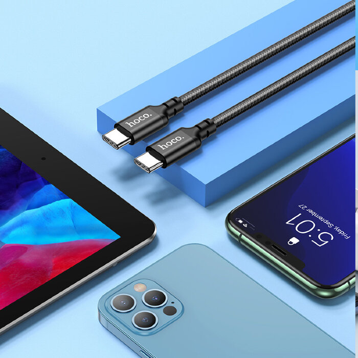 Кабель hoco X14 Double speed 60W charging data cable Type-C to Type-C (L=1M) - Black купить оптом купить оптом