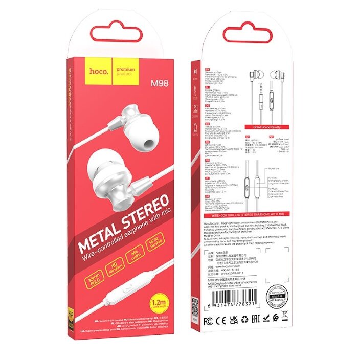 Наушники Hoco M98 Delighted metal universal earphones with microphone - Metal grey купить оптом купить оптом
