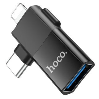 Кабель Hoco UA17 IP male/Type-c male to USB female (Two-in-one) adapter - Черный купить оптом купить оптом