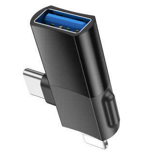 Кабель Hoco UA17 IP male/Type-c male to USB female (Two-in-one) adapter - Черный купить оптом купить оптом