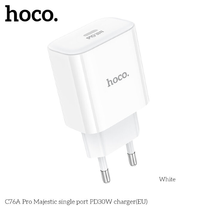 Сетевой адаптер Hoco C76A Pro Majestic single port PD30W charger - White купить оптом купить оптом
