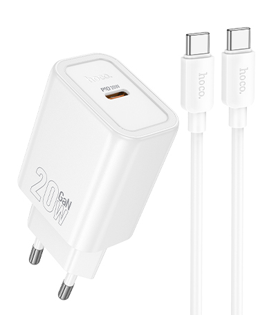 Зарядка HOCO N60 Gentle single port PD20W charger set(Type-c to Type-c)(EU) White