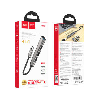Хаб hoco HB26 4 in 1 adapter(Type-C to USB3.0+USB2.0*3) - Gray купить оптом купить оптом