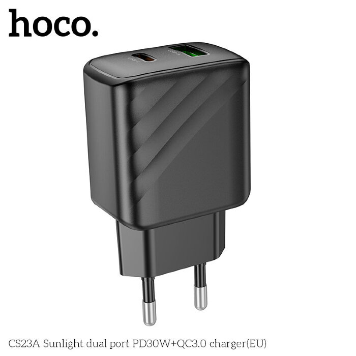 Сетевой адаптер Hoco CS23A Sunlight dual port PD30W+QC3.0 charger - Black купить оптом купить оптом