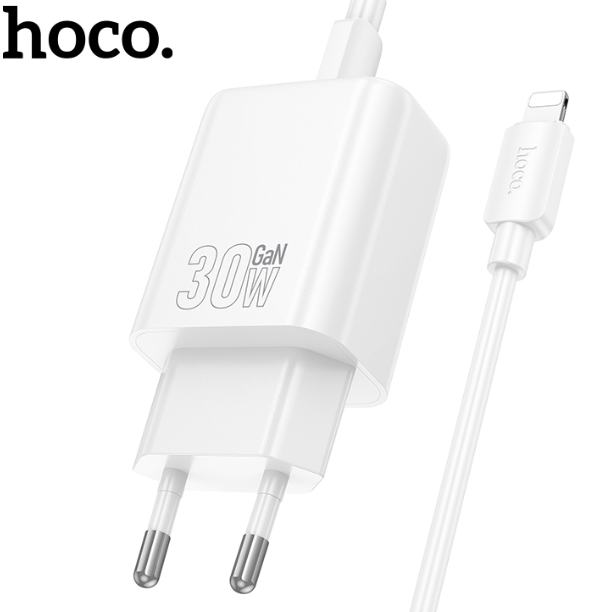 Зарядка HOCO N62 Gentle single port PD30W charger set(Type-c to IP)(EU) White купить оптом купить оптом