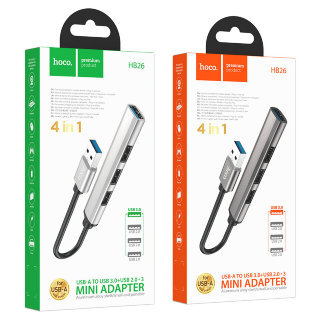 Хаб HOCO HB26 4in1 adapter (USB to USB3.0+USB2.0*3) - Metal Gray купить оптом купить оптом