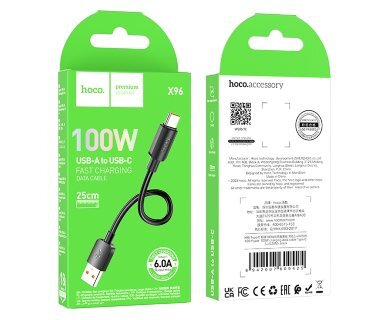 Кабель Hoco X96 Hyper 100W charging data cable Type-c (L=0.25m) - Черный купить оптом купить оптом