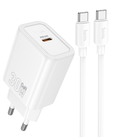 Зарядка HOCO N62 Gentle single port PD30W charger set(Type-c to Type-c)(EU) White