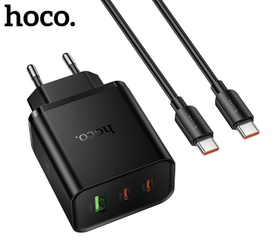 Сетевое зарядное устройство HOCO N75 Grande 65W (2C1A) Charger Set Type-C to Type-C (EU) - Black