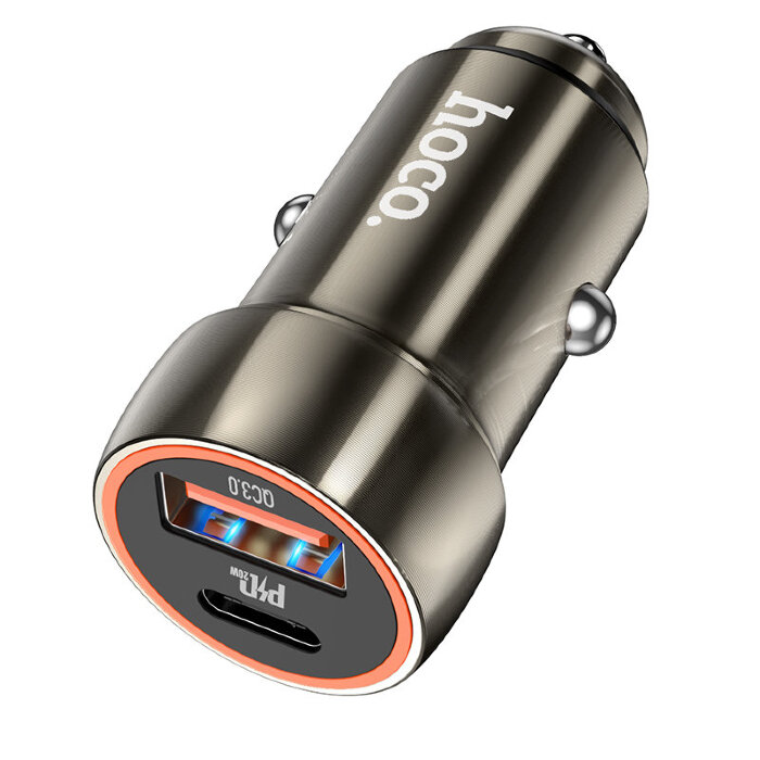 Автомобильное зарядное устройство Hoco Z46A Blue whale PD20W+QC3.0 car charger - Metal gray