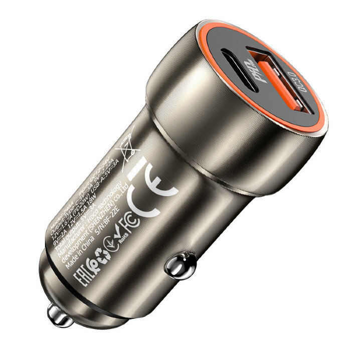 Автомобильное зарядное устройство Hoco Z46A Blue whale PD20W+QC3.0 car charger - Metal gray