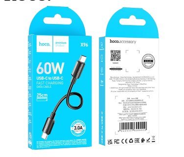 Кабель Hoco X96 Hyper 60W fast charging data cable Type-c to Type-c (L=0.25m) - Черный