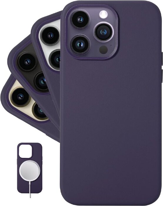 Чехол leather case magsafe for iPhone 14 Pro (6.1) - Deep violet купить оптом купить оптом