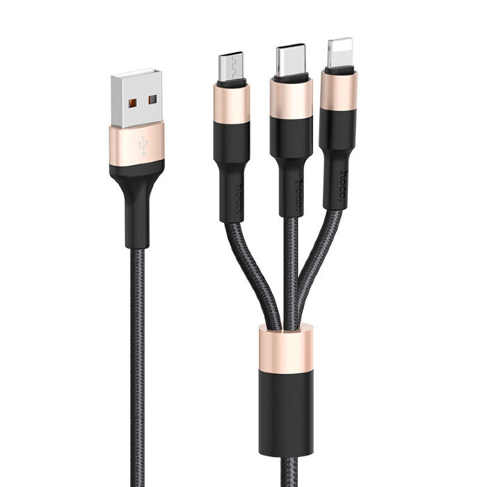 Кабель hoco X26 Xpress Lightning+Micro-USB+Type-C - Черно/Золотой купить оптом купить оптом