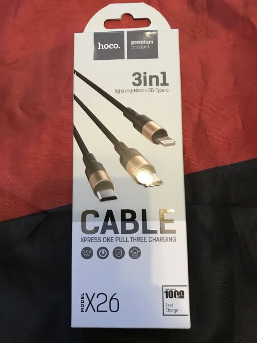 Кабель hoco X26 Xpress Lightning+Micro-USB+Type-C - Черно/Золотой купить оптом купить оптом