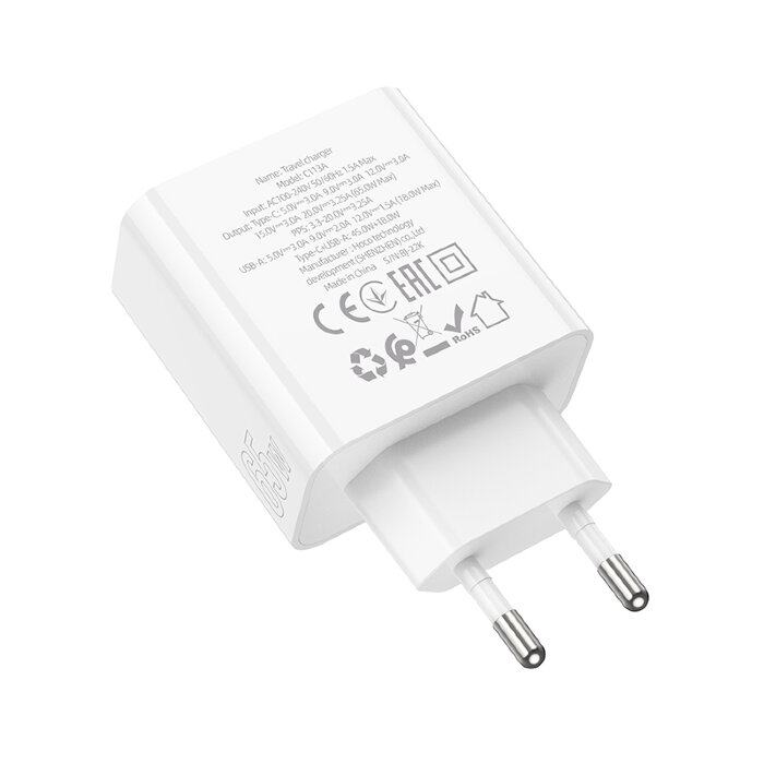Зарядный конвертер Hoco C113A Awesome PD65W dual port (1A1C)charger (EU) - White купить оптом купить оптом