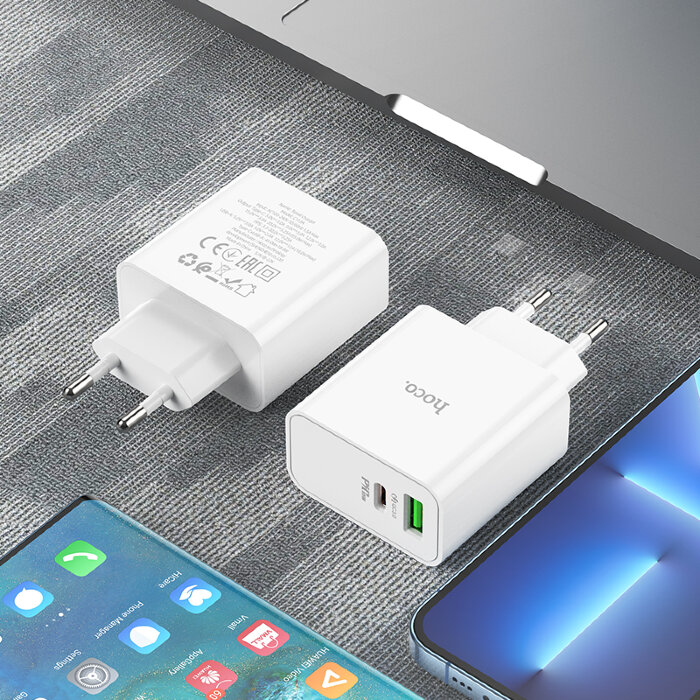 Зарядный конвертер Hoco C113A Awesome PD65W dual port (1A1C)charger (EU) - White купить оптом купить оптом