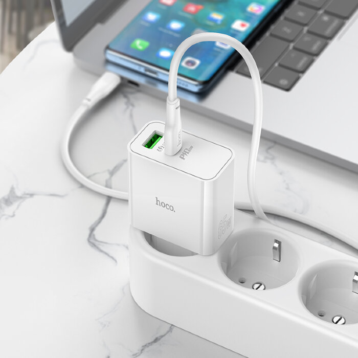 Зарядный конвертер Hoco C113A Awesome PD65W dual port (1A1C)charger (EU) - White купить оптом купить оптом